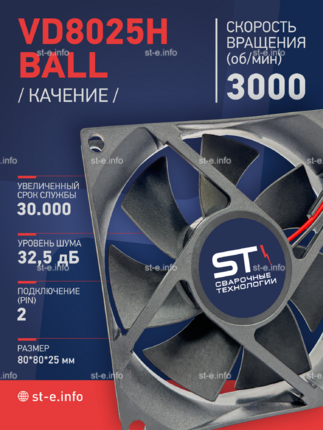Вентилятор  VD8025H Ball (качения) 12V - st-e.info - Екатеринбург